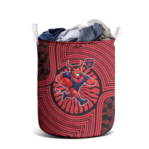 Melbourne Football Club Laundry Basket Indigenous Monochrome Dot Art Mascot Style
