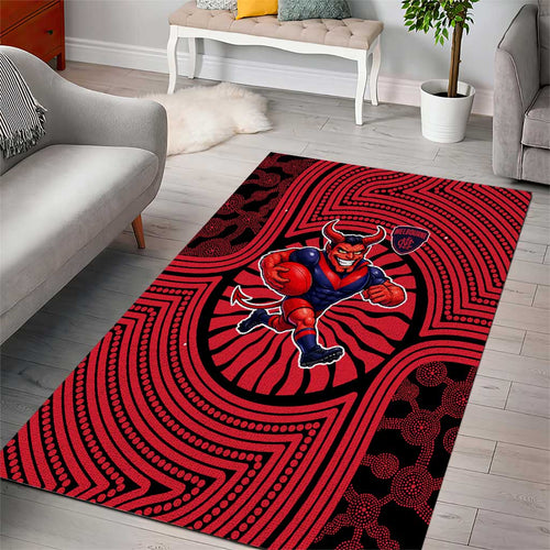 Melbourne Football Club Area Rug Indigenous Monochrome Dot Art Mascot Style