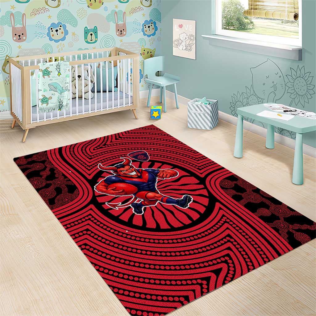 Melbourne Football Club Area Rug Indigenous Monochrome Dot Art Mascot Style