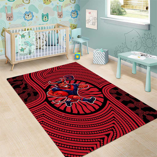 Melbourne Football Club Area Rug Indigenous Monochrome Dot Art Mascot Style