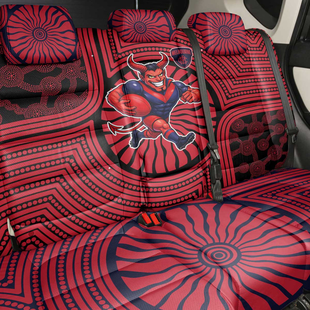 Melbourne Football Club Back Car Seat Cover Indigenous Monochrome Dot Art Mascot Style