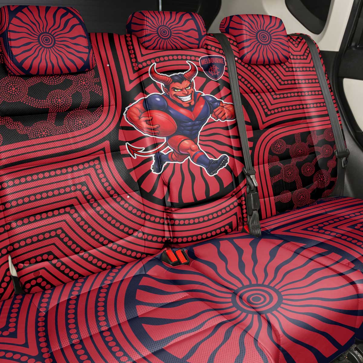 Melbourne Football Club Back Car Seat Cover Indigenous Monochrome Dot Art Mascot Style