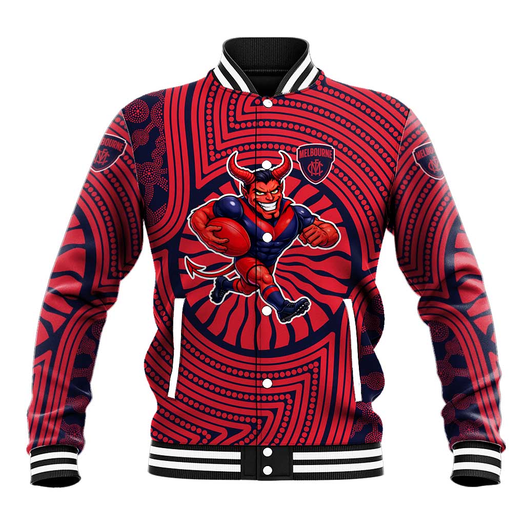 Melbourne Football Club Baseball Jacket Indigenous Monochrome Dot Art Mascot Style