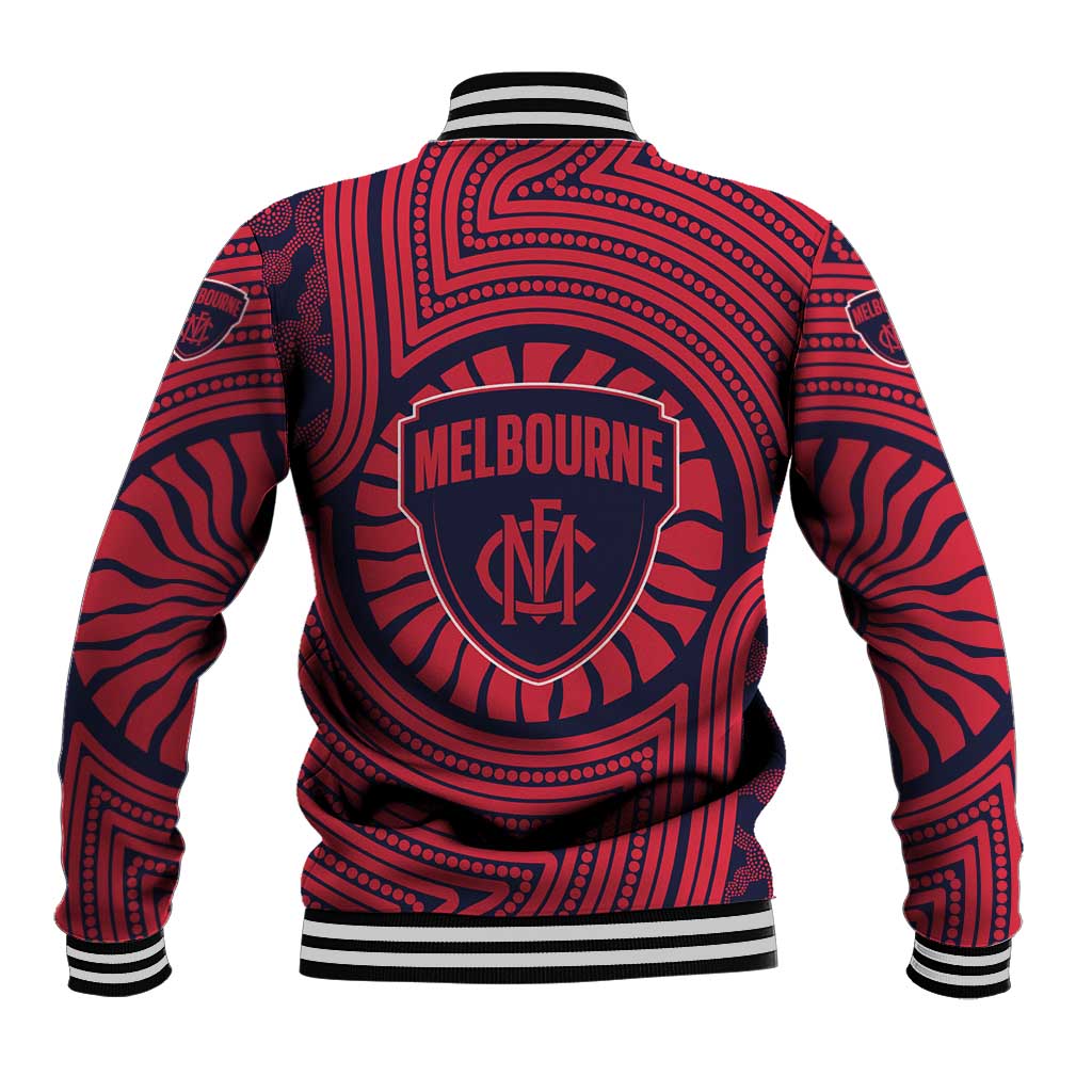 Melbourne Football Club Baseball Jacket Indigenous Monochrome Dot Art Mascot Style