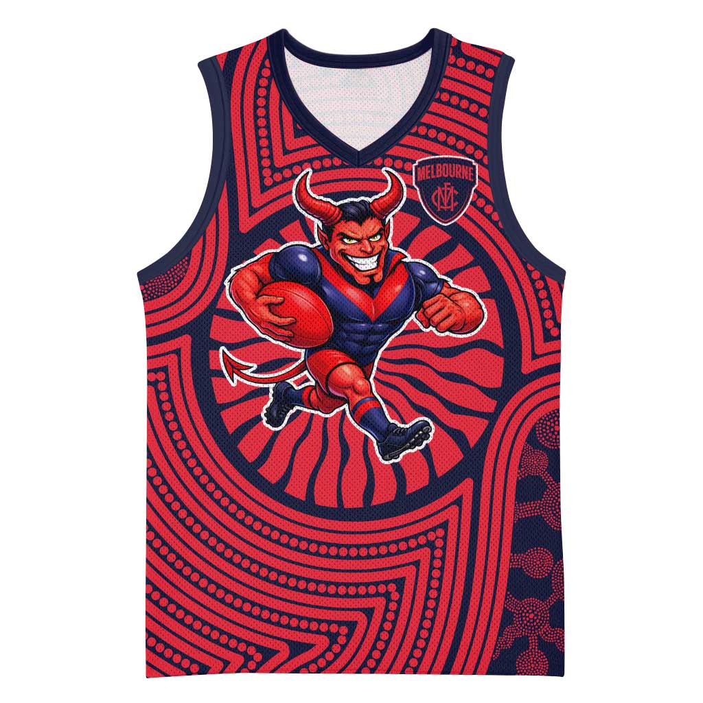 Melbourne Football Club Basketball Jersey Indigenous Monochrome Dot Art Mascot Style