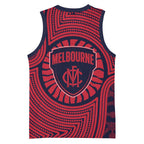 Melbourne Football Club Basketball Jersey Indigenous Monochrome Dot Art Mascot Style