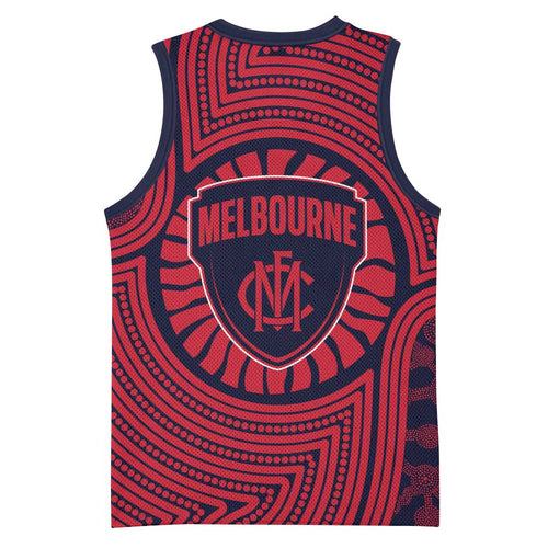 Melbourne Football Club Basketball Jersey Indigenous Monochrome Dot Art Mascot Style