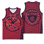 Melbourne Football Club Basketball Jersey Indigenous Monochrome Dot Art Mascot Style