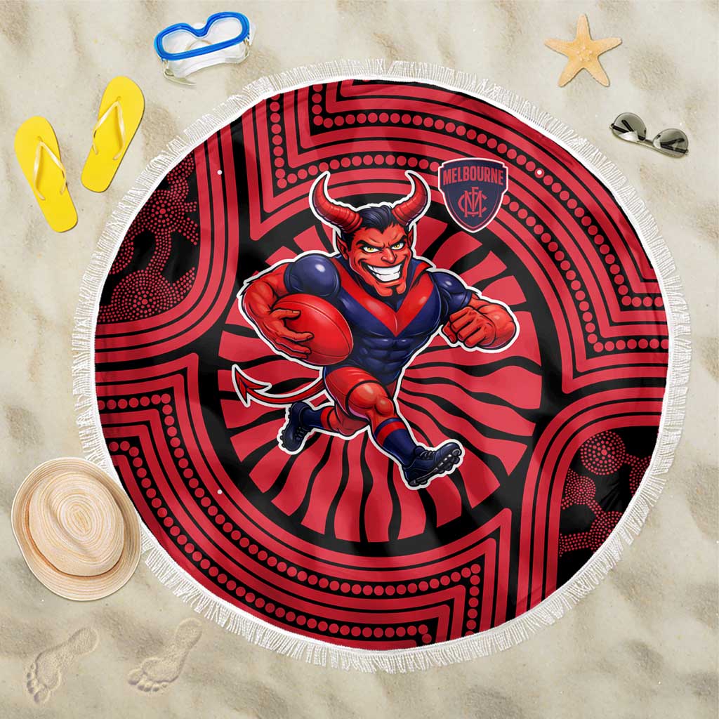 Melbourne Football Club Beach Blanket Indigenous Monochrome Dot Art Mascot Style