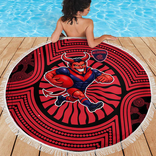 Melbourne Football Club Beach Blanket Indigenous Monochrome Dot Art Mascot Style