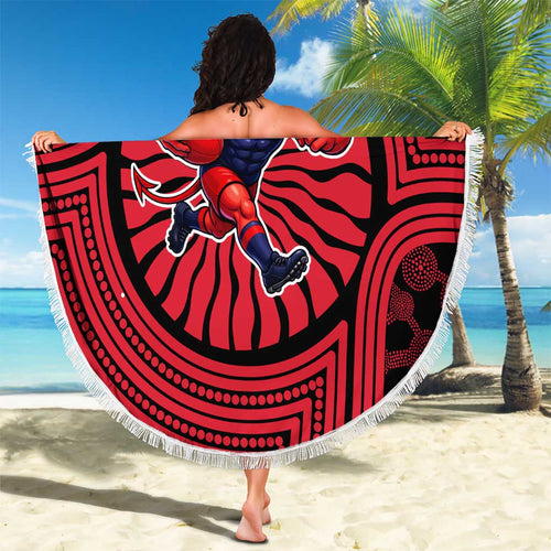 Melbourne Football Club Beach Blanket Indigenous Monochrome Dot Art Mascot Style