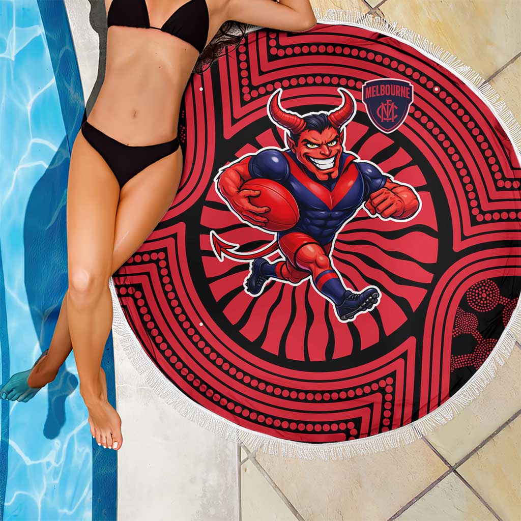Melbourne Football Club Beach Blanket Indigenous Monochrome Dot Art Mascot Style