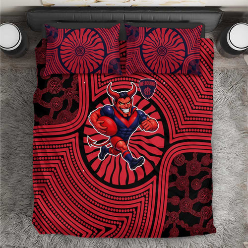 Melbourne Football Club Bedding Set Indigenous Monochrome Dot Art Mascot Style