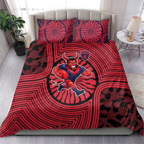 Melbourne Football Club Bedding Set Indigenous Monochrome Dot Art Mascot Style