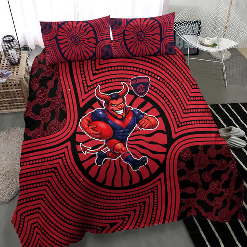 Melbourne Football Club Bedding Set Indigenous Monochrome Dot Art Mascot Style