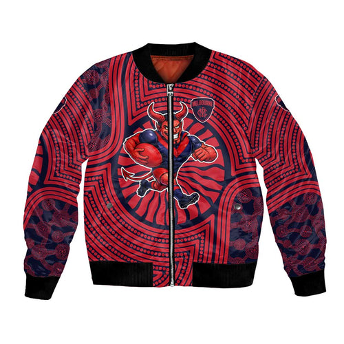 Melbourne Football Club Bomber Jacket Indigenous Monochrome Dot Art Mascot Style