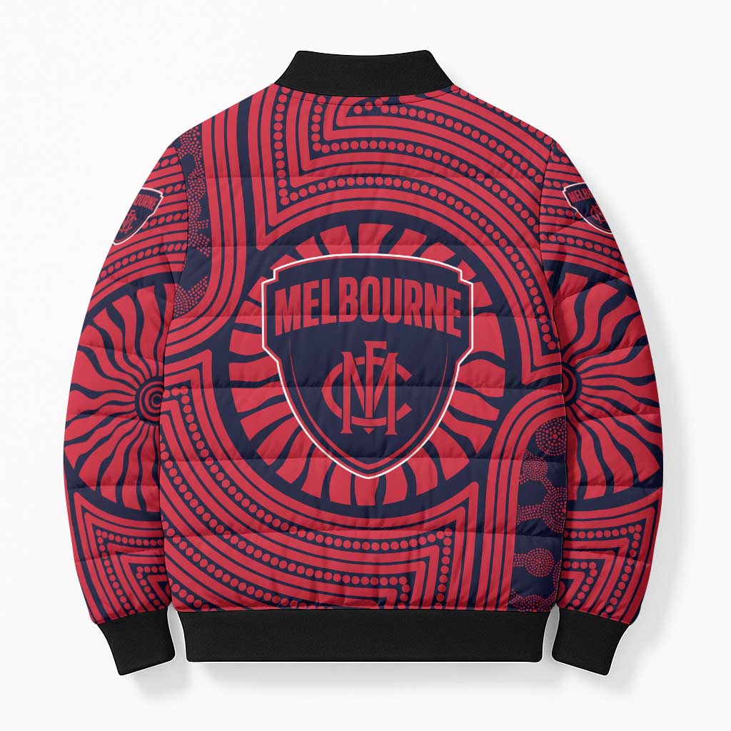 Melbourne Football Club Bomber Puffer Jacket Indigenous Monochrome Dot Art Mascot Style