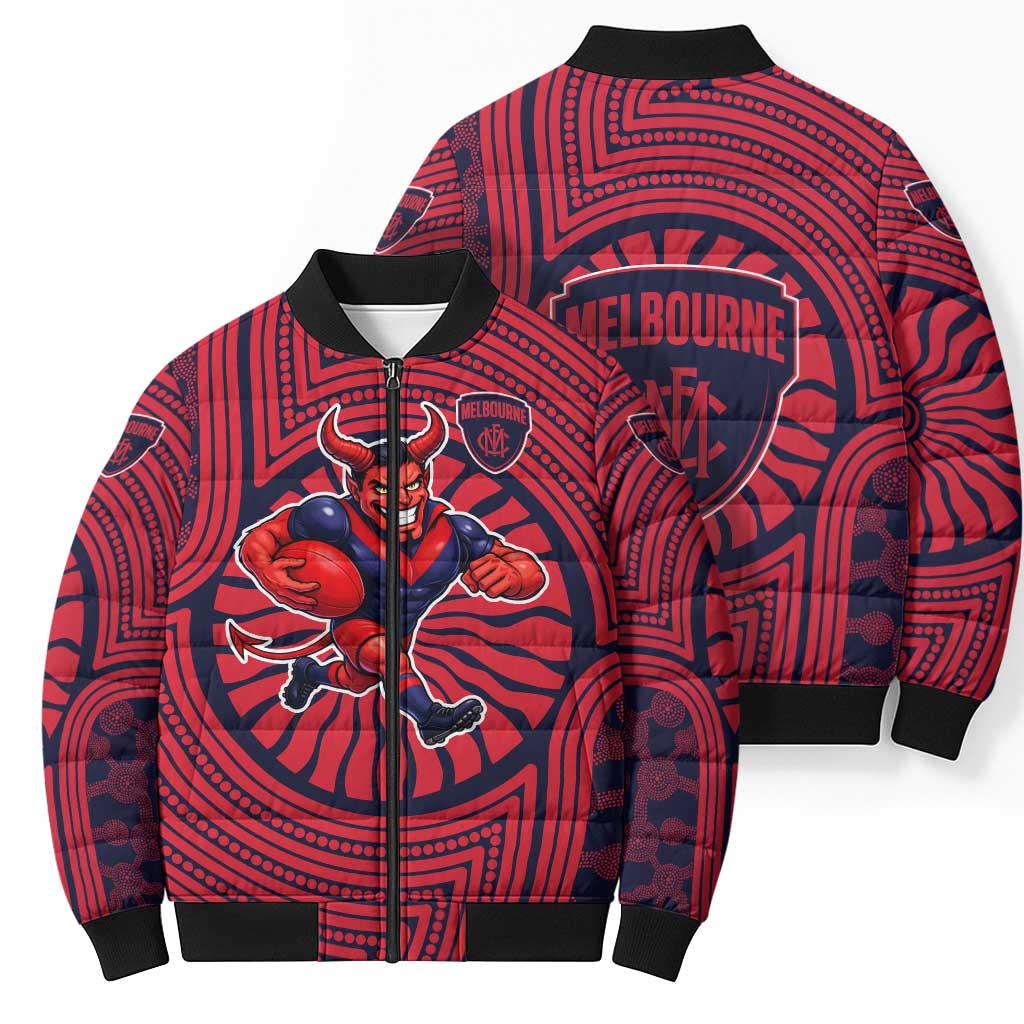 Melbourne Football Club Bomber Puffer Jacket Indigenous Monochrome Dot Art Mascot Style