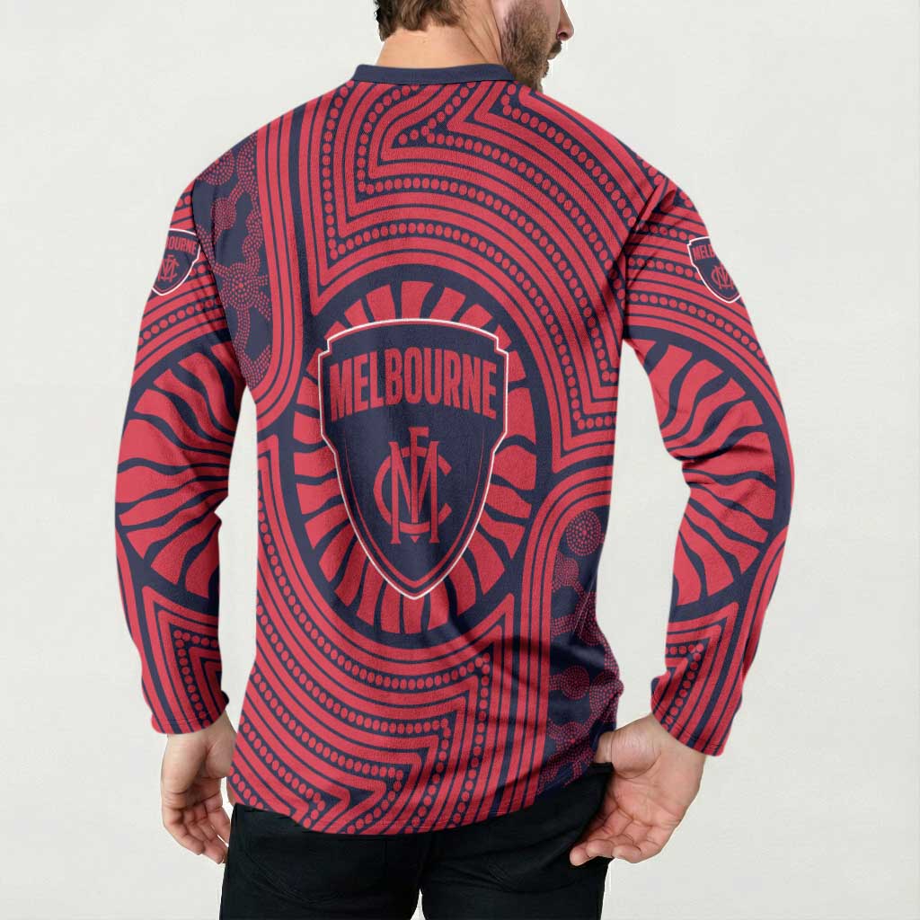 Melbourne Football Club Button Sweatshirt Indigenous Monochrome Dot Art Mascot Style