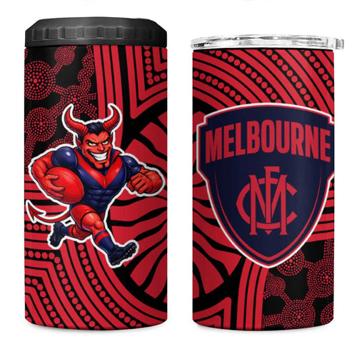 Melbourne Football Club 4 in 1 Can Cooler Tumbler Indigenous Monochrome Dot Art Mascot Style