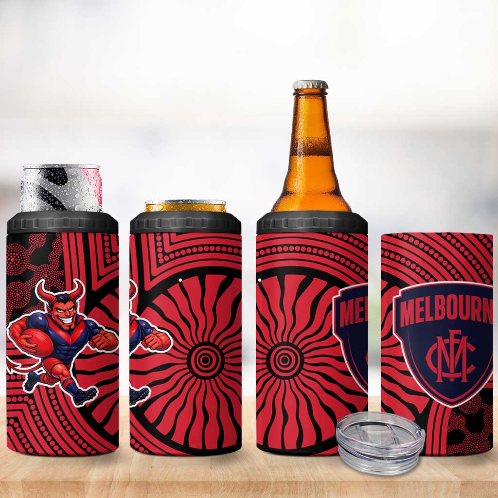 Melbourne Football Club 4 in 1 Can Cooler Tumbler Indigenous Monochrome Dot Art Mascot Style