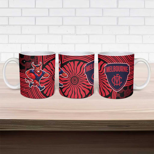 Melbourne Football Club Ceramic Mug Indigenous Monochrome Dot Art Mascot Style