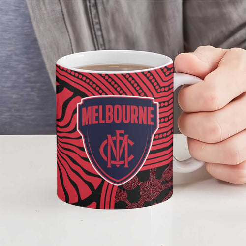 Melbourne Football Club Ceramic Mug Indigenous Monochrome Dot Art Mascot Style