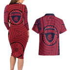 Melbourne Football Club Couples Matching Long Sleeve Bodycon Dress and Hawaiian Shirt Indigenous Monochrome Dot Art Mascot Style