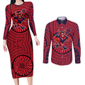 Melbourne Football Club Couples Matching Long Sleeve Bodycon Dress and Long Sleeve Button Shirt Indigenous Monochrome Dot Art Mascot Style
