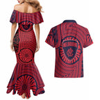Melbourne Football Club Couples Matching Mermaid Dress and Hawaiian Shirt Indigenous Monochrome Dot Art Mascot Style