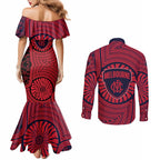 Melbourne Football Club Couples Matching Mermaid Dress and Long Sleeve Button Shirt Indigenous Monochrome Dot Art Mascot Style