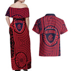 Melbourne Football Club Couples Matching Off Shoulder Maxi Dress and Hawaiian Shirt Indigenous Monochrome Dot Art Mascot Style