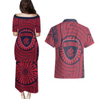 Melbourne Football Club Couples Matching Puletasi and Hawaiian Shirt Indigenous Monochrome Dot Art Mascot Style