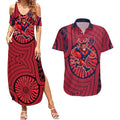 Melbourne Football Club Couples Matching Summer Maxi Dress and Hawaiian Shirt Indigenous Monochrome Dot Art Mascot Style