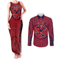 Melbourne Football Club Couples Matching Tank Maxi Dress and Long Sleeve Button Shirt Indigenous Monochrome Dot Art Mascot Style