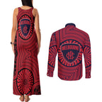 Melbourne Football Club Couples Matching Tank Maxi Dress and Long Sleeve Button Shirt Indigenous Monochrome Dot Art Mascot Style