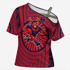 Melbourne Football Club Cross Shoulder Shirt Indigenous Monochrome Dot Art Mascot Style