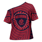 Melbourne Football Club Cross Shoulder Shirt Indigenous Monochrome Dot Art Mascot Style