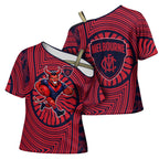 Melbourne Football Club Cross Shoulder Shirt Indigenous Monochrome Dot Art Mascot Style