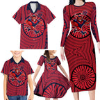 Melbourne Football Club Family Matching Long Sleeve Bodycon Dress and Hawaiian Shirt Indigenous Monochrome Dot Art Mascot Style