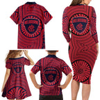 Melbourne Football Club Family Matching Long Sleeve Bodycon Dress and Hawaiian Shirt Indigenous Monochrome Dot Art Mascot Style