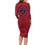 Melbourne Football Club Family Matching Long Sleeve Bodycon Dress and Hawaiian Shirt Indigenous Monochrome Dot Art Mascot Style