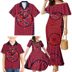 Melbourne Football Club Family Matching Mermaid Dress and Hawaiian Shirt Indigenous Monochrome Dot Art Mascot Style