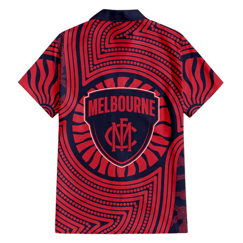 Melbourne Football Club Family Matching Mermaid Dress and Hawaiian Shirt Indigenous Monochrome Dot Art Mascot Style