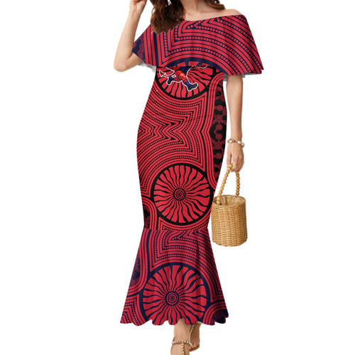 Melbourne Football Club Family Matching Mermaid Dress and Hawaiian Shirt Indigenous Monochrome Dot Art Mascot Style