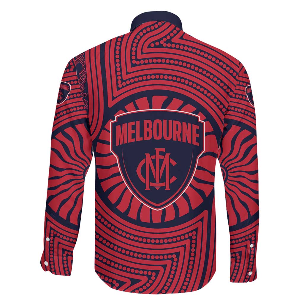 Melbourne Football Club Family Matching Off The Shoulder Long Sleeve Dress and Hawaiian Shirt Indigenous Monochrome Dot Art Mascot Style