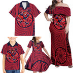 Melbourne Football Club Family Matching Off Shoulder Maxi Dress and Hawaiian Shirt Indigenous Monochrome Dot Art Mascot Style