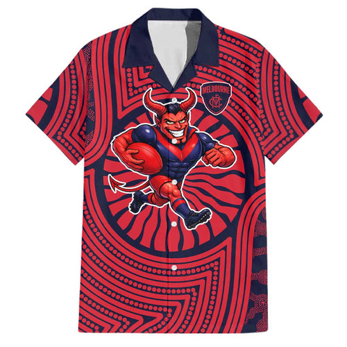 Melbourne Football Club Family Matching Off Shoulder Maxi Dress and Hawaiian Shirt Indigenous Monochrome Dot Art Mascot Style