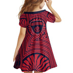 Melbourne Football Club Family Matching Off Shoulder Short Dress and Hawaiian Shirt Indigenous Monochrome Dot Art Mascot Style
