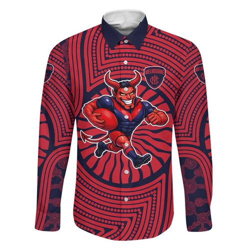 Melbourne Football Club Family Matching Off Shoulder Short Dress and Hawaiian Shirt Indigenous Monochrome Dot Art Mascot Style